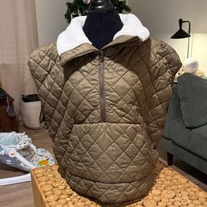 Quilted green Over size Vest with White Collar